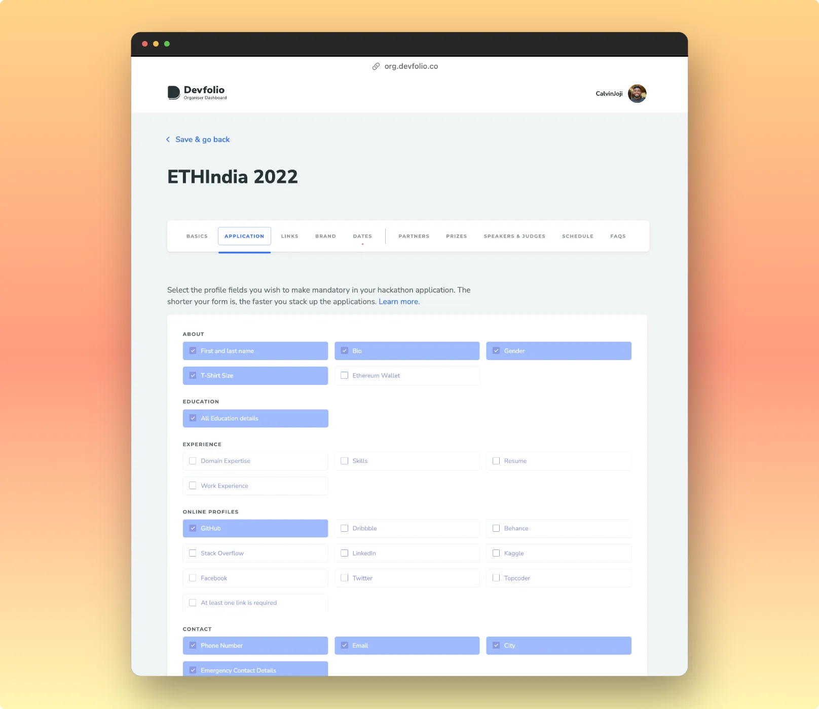 Built-in Fields Selection